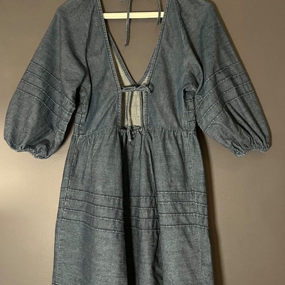 Free People Denim Peasant Mini Dress - Size XS - Picture 4 of 5